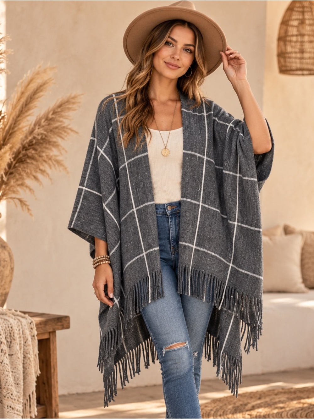 Loft Windowpane Academia Poncho Wrap